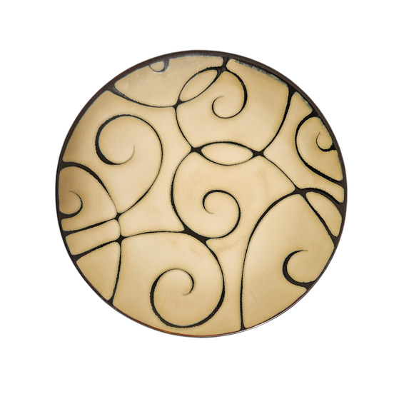 Pfaltzgraff Studio Black Scroll 10.5" Dinner Plate Tan with Black Swirl Pattern - Picture 1 of 3